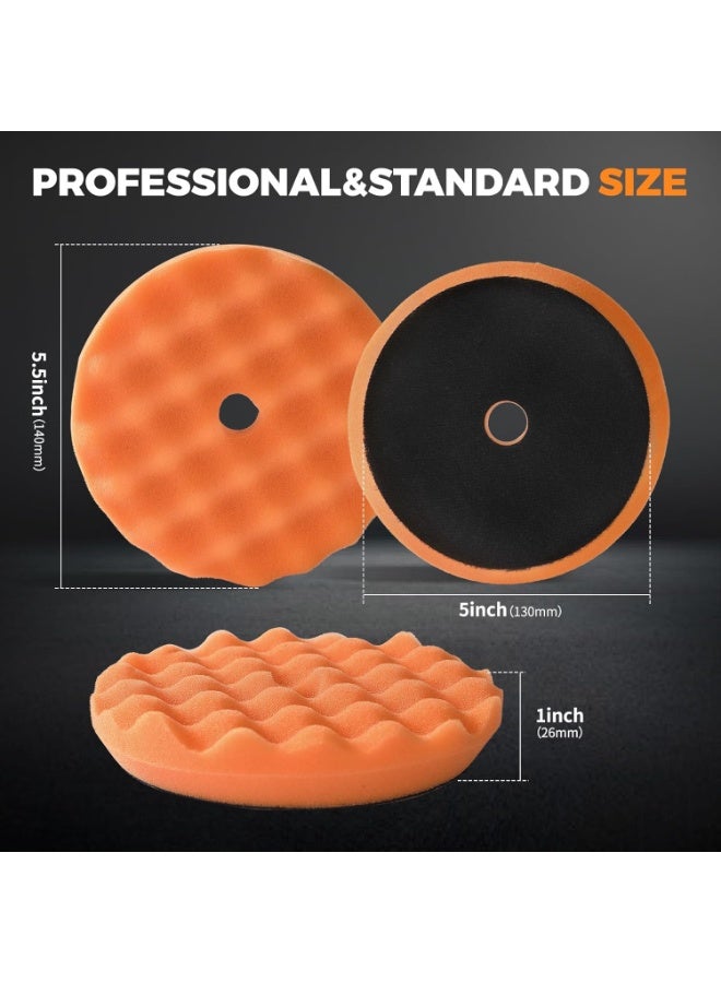 DUNISO 7 Pcs 5Inch Buffing Polishing Pads,Waffle Foam Buffing Pads Polishing Pads Wool Pad Kit,Sturdy and Durable,for 5Inch Backing Plate RO/DA/GA Car Polisher Boat Compounding, Polishing and Waxing - Image 2